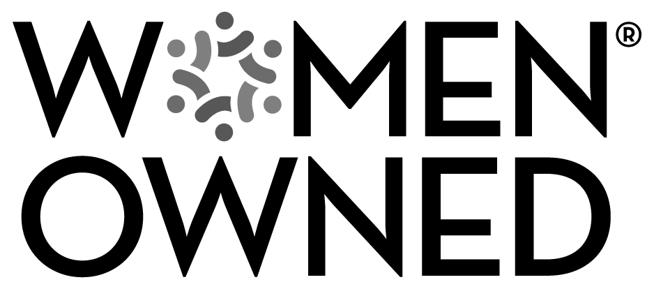 Women Owned business logo in black and white.